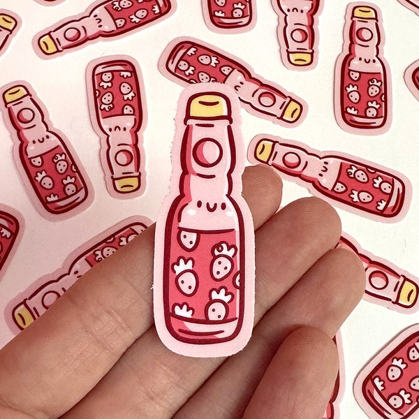 Strawberry Bottled Soda Mini Sticker | Waterproof Sticker |Cute food Sticker |Snacks from Japan | Kawaii drinks sticker | Strawberry sticker