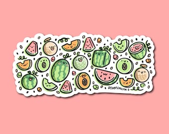 Melons Sticker | Weatherproof Vinyl Sticker | kawaii food sticker | cute fruit sticker | watermelon sticker | cantaloupe sticker | honeydew