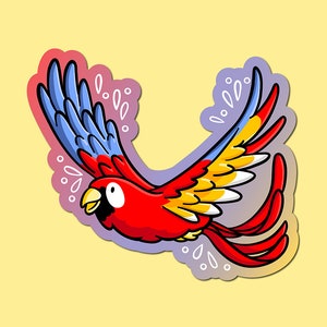 Red Parrot Sticker | Weatherproof Vinyl Sticker| Cute Birds Sticker | Kawaii bird| Rainforest Animals Sticker| Nature Sticker | Cute Animals