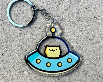 UFO Space Cat Keychain | Flying Saucer keychain |Kawaii cats |Outer space Keychain | Alien keychain |Cute cat keychain | Astronaut keychain