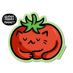 Imán de gato con tomate / Imán de vinilo impermeable para coche / Imán de gatos vegetarianos / Imán de vegetales lindos / Imán de tomate lindo / Imán de alimentación saludable