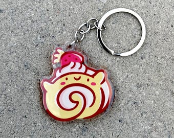 Strawberry Swiss Roll Keychain |Cute Acrylic Keychain | slice of cake keychain | cute dessert Keychain | strawberry Keychain | kawaii food