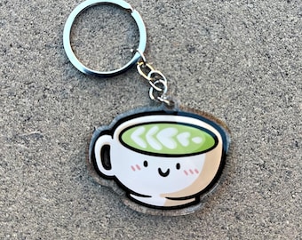 Matcha Latte Keychain | Cute Acrylic Keychain | Hot matcha keychain | cup of matcha keychain | cute tea keychain | japanese tea keychain