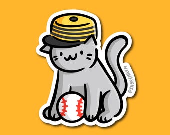 Pittsburgh Baseball Cat Sticker | Weatherproof Vinyl Sticker | kawaii pittsburgh sticker | pittsburgh cats | pittsburgh baseball sticker
