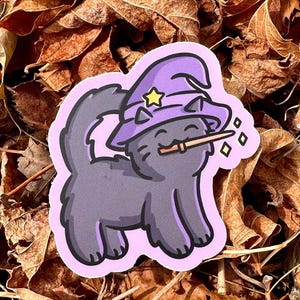 Witch Cat Sticker | Cute Halloween Sticker | Waterproof sticker| Cute Witch Sticker | Kawaii witch sticker | cute magic | black cat sticker