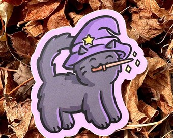 Hexe Katze Aufkleber | Süßer Halloween-Aufkleber | Wasserfester Aufkleber | Süßer Hexen-Aufkleber | Kawaii Hexe Aufkleber | Niedliche Magie | schwarze Katze Aufkleber