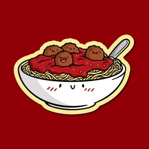 Adesivo de espaguete e almôndegas | Adesivo de vinil à prova d'água | Adesivo de espaguete | Adesivo de comida italiana | Adesivo de macarrão | Adesivo de comida kawaii