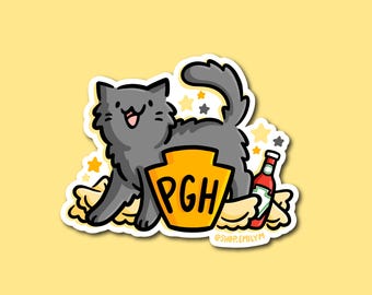 PGH Keystone Cat Sticker | Weatherproof Vinyl Sticker | kawaii Pittsburgh | pittsburgh ketchup sticker | keystone sticker | pierogi sticker