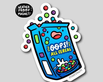 Oops! All Cereal Magnet | Waterproof Vinyl Car Magnet | Kawaii food magnet | breakfast cereal magnet | fruity cereal magnet | box of cereal