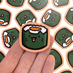 Mini Sushi Cat Vinyl Sticker Waterproof Phone Sticker maki sushi sticker sushi roll sticker cute mini sushi sticker kawaii sushi image 4