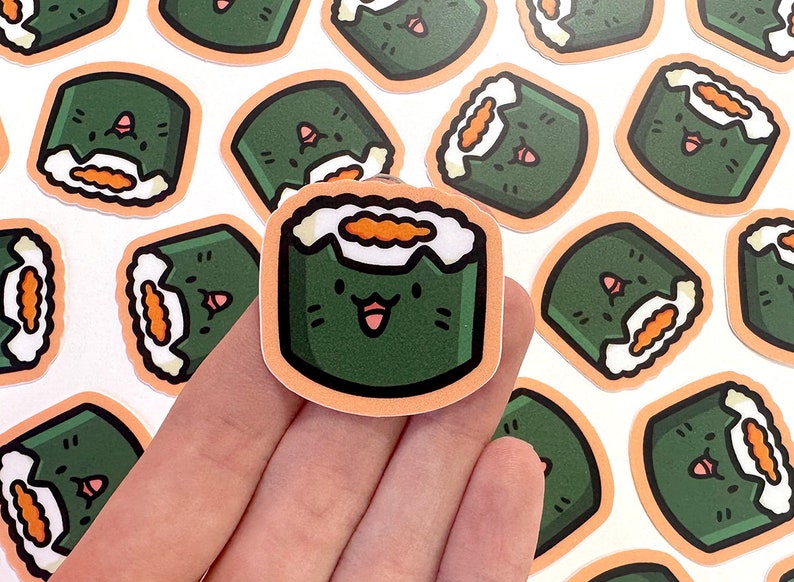 Mini Sushi Cat Vinyl Sticker Waterproof Phone Sticker maki sushi sticker sushi roll sticker cute mini sushi sticker kawaii sushi image 4