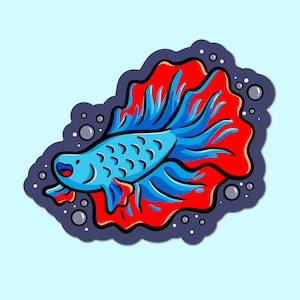 Betta Fish Sticker | Weatherproof Vinyl Sticker | Cute Fish Sticker | Kawaii Fish| Pet Fish Sticker| Animals sticker | Siamese Fighting Fish