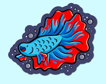 Betta Fish Sticker | Weatherproof Vinyl Sticker | Cute Fish Sticker | Kawaii Fish| Pet Fish Sticker| Animals sticker | Siamese Fighting Fish