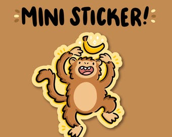 Banana Monkey Mini Sticker | Waterproof Sticker |Kawaii Animal Sticker | Cute Monkey Sticker | Kawaii banana sticker | zoo animal sticker