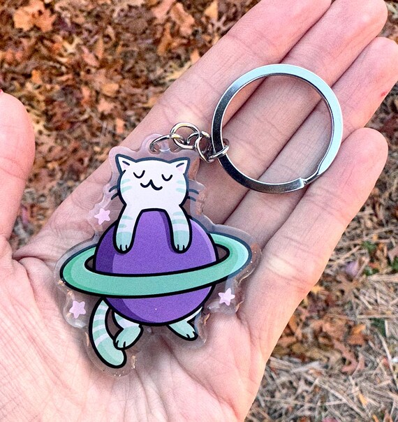 土星猫キーホルダー | かわいいアクリルキーホルダー | 宇宙猫
