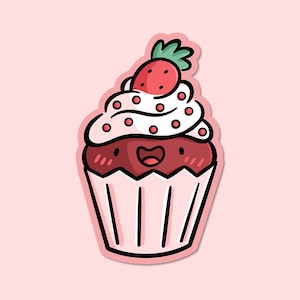 Red Velvet Cupcake Sticker | Weatherproof Vinyl Sticker| Kawaii Sticker| Cute Cupcake Sticker | Kawaii Desserts Sticker |Cute Strawberry Art