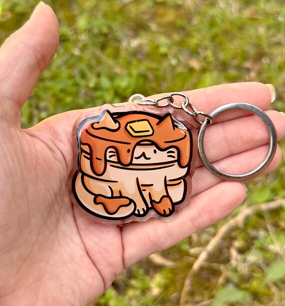 パンケーキ猫キーホルダー | かわいいアクリルキーホルダー | かわいい