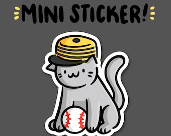 Pittsburgh Baseball Hat Cat Mini Sticker | Waterproof Sticker |Kawaii pittsburgh Sticker | pittsburgh baseball | cute gray cat sticker |yinz