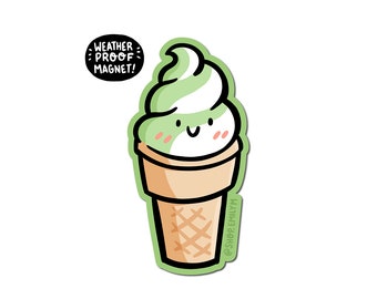 Matcha Twist Ice Cream Cone Magnet | Weatherproof Vinyl Magnet |Waterproof Car Magnet | matcha magnet | matcha desserts magnet | kawaii food