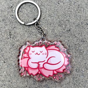 Sakura Kitty Keychain | Cute Acrylic Keychain | cherry blossom keychain | pastel pink keychain | pink cat keychain | kawaii sakura keychain