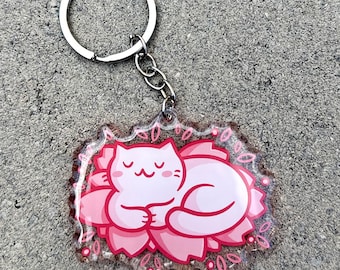 Sakura Kitty Keychain | Cute Acrylic Keychain | cherry blossom keychain | pastel pink keychain | pink cat keychain | kawaii sakura keychain