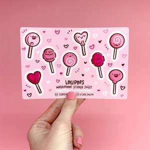 Lollies stickervel | Waterdichte stickers| Mini-vinylstickers | kawaii voedselstickers | Valentijnsdagstickers | leuke snoepstickers