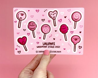 Lollipops Sticker Sheet | Waterproof Stickers| Mini Vinyl Stickers | kawaii food stickers | Valentines day stickers | cute candy stickers