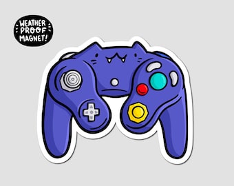 Purple Video Game Controller Magnet | Kawaii Cats | Waterproof Vinyl Car Magnet | Retro Gaming Magnet| Anime Fridge Magnet |Console Gaming