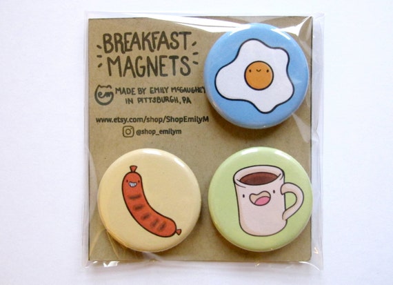 Breakfast Magnet Pack | Refrigerator Magnets | Fridge Magnets | Locker Magnets | Kawaii Illustration | Brunch Magnet | Kitchen Artwork | Egg