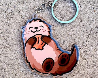 Otter Schlüsselanhänger | Schlüsselanhänger aus Acryl | Kawaii Tier Schlüsselanhänger | Otter mit Muschel | Aquarientiere | Süße Otter Schlüsselanhänger | Seeotter Geschenk