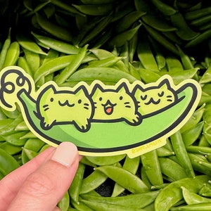 Sticker chat à pois | Autocollant en vinyle résistant aux intempéries| Autocollant kawaii| Chats végétariens | Sticker végétarien | autocollant mignon de petits pois | Sticker petits pois