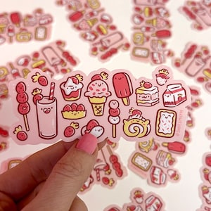 Strawberry Treats Sticker Weatherproof Vinyl Sticker Cute Strawberries Sticker Strawberry Art Happy food magnet cute pink magnet image 2