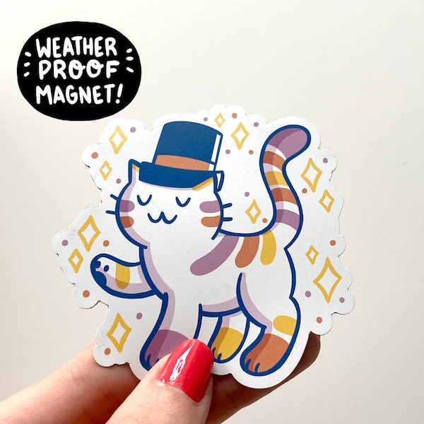 Top Hat Cat Magnet | Vinyl Magnet | Magician Art | Kawaii Magnet | Cute Cat Art| Car Magnet | Fridge Magnet | Locker Magnet | Catlady Gift