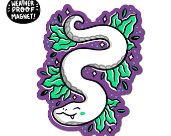 White Snake Magnet | Reptile magnet | Waterproof Vinyl Car Magnet | Kawaii animals Magnet | Cute plants magnet | happy animals magnet | zoo