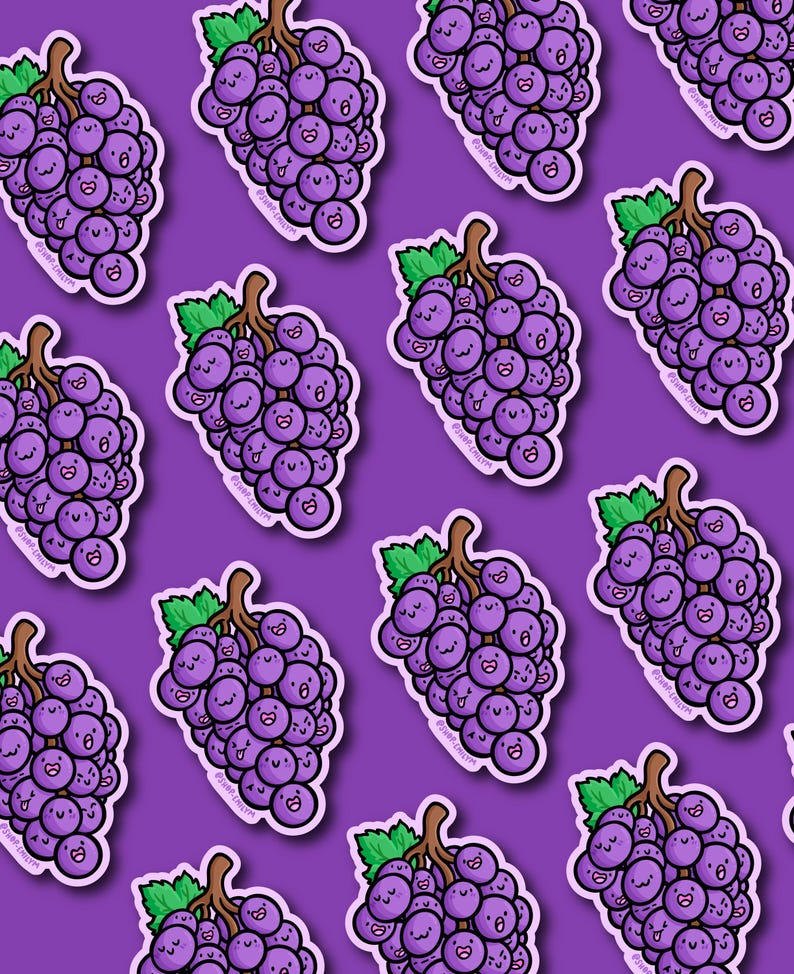Grapes Sticker | Weatherproof Vinyl Sticker |kawaii Food Sticker |cute ...