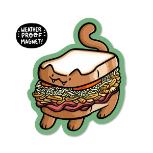 Pittsburgh Sandwich Cat Magnet | PGH magnet | Waterproof Vinyl Car Magnet | Kawaii Food Magnet | Yinzer Magnet | Pittsburgher Art | PGH gift