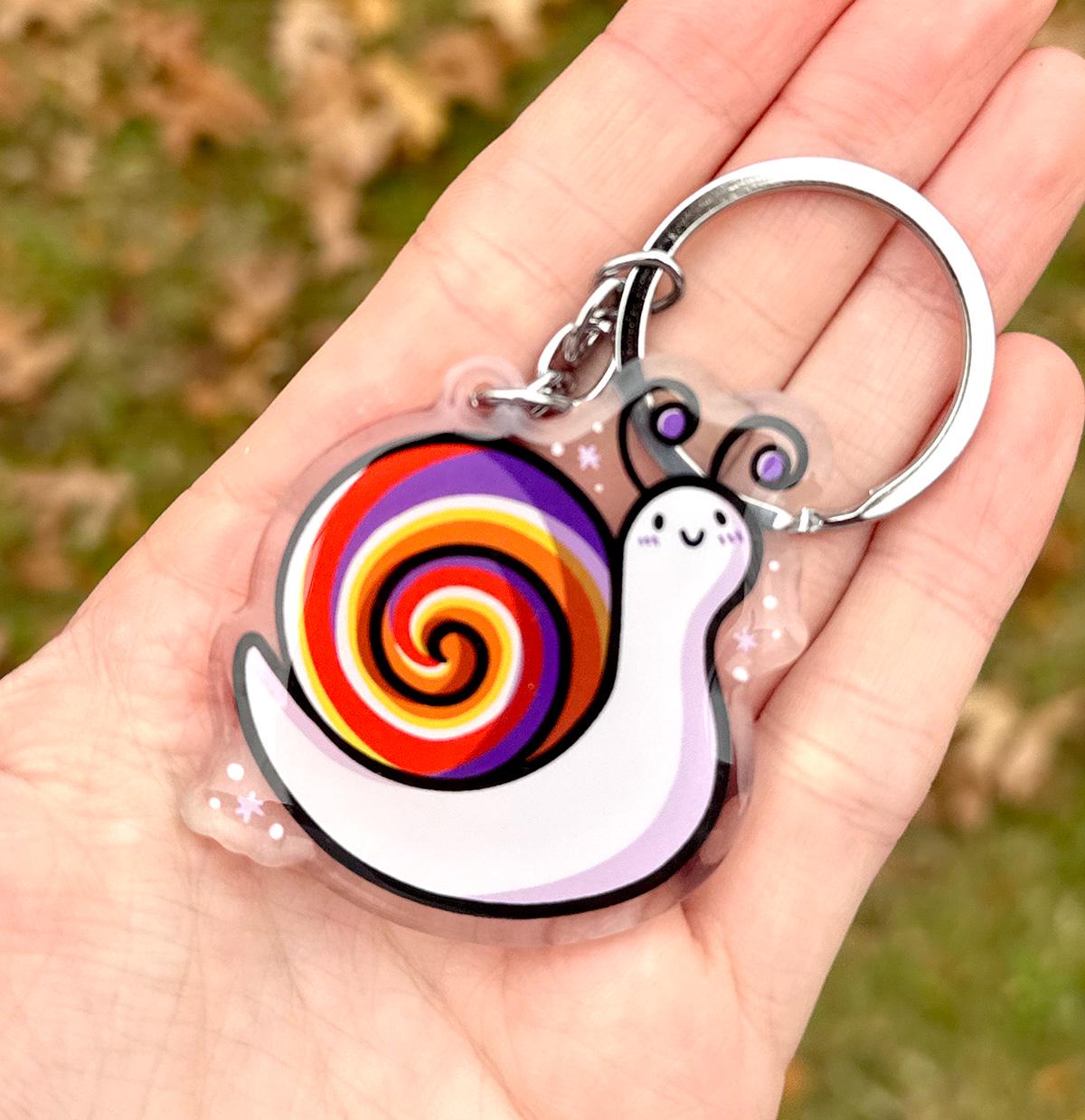 カタツムリのキーホルダー | かわいいアクリルキーホルダー | カラフル 