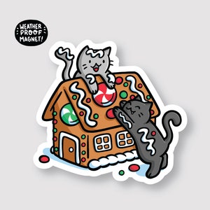 Gingerbread Cats Weatherproof Magnet |Waterproof Car Magnet | Holiday Art| Christmas Decoration| Gingerbread House Magnet | Christmas Magnet