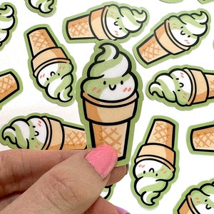 Mini Matcha Twist Ice Cream Cone Vinyl Sticker |Waterproof Phone Sticker | Kawaii ice cream sticker |ice cream sticker | cute matcha sticker