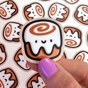 Vinylsticker mini kaneelbroodje | Waterdichte telefoonsticker | leuke sticker kaneelbroodje | schattige gebakjesticker | schattige dessertsticker |