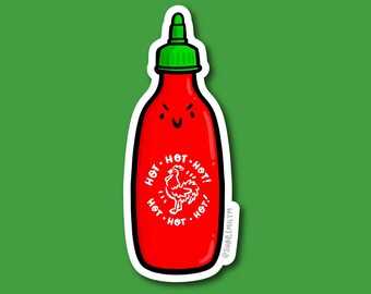 Sriracha Sticker | Weatherproof Vinyl Sticker| kawaii Food Sticker  bottle of sriracha sticker | cute hot sauce sticker | spicy food sticker
