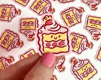 Strawberry Cake Mini Sticker | Waterproof Sticker |Kawaii food Sticker | pink cake sticker | Slice of cake sticker | Piece of cake sticker