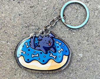 Llavero de perro con forma de dona / Llavero acrílico adorable / Llavero de dona adorable / Llavero de dona con chispas / Llavero de perro kawaii / Llavero de pastelería adorable