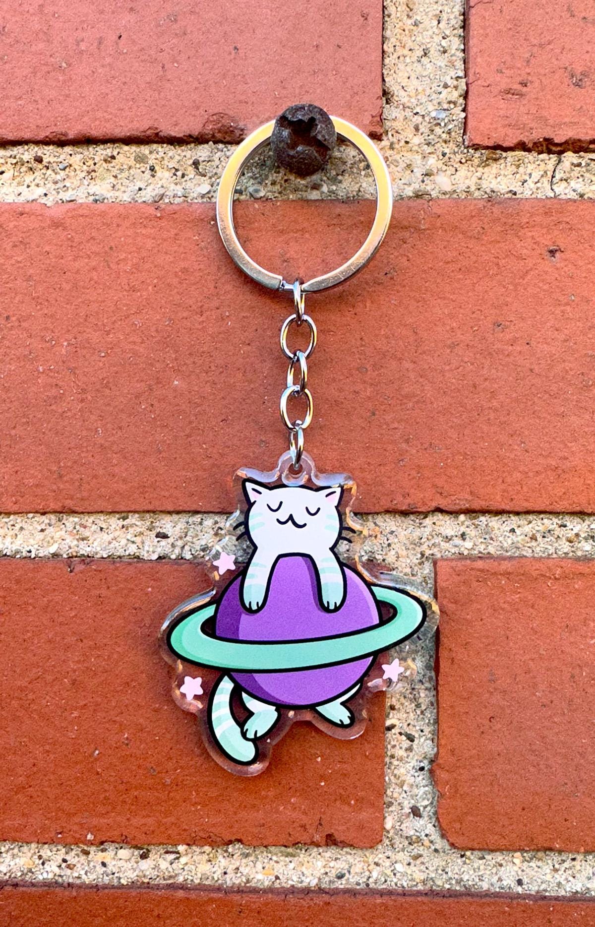 Saturn Cat Keychain | Cute Acrylic Keychain | Space Cat Keychain