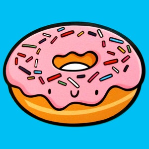 Pink Donut Sticker | Vinyl Sticker | Waterproof Sticker | Kawaii Sticker | Water Bottle Sticker | Car Sticker| Junk Food Artwork | Breakfast