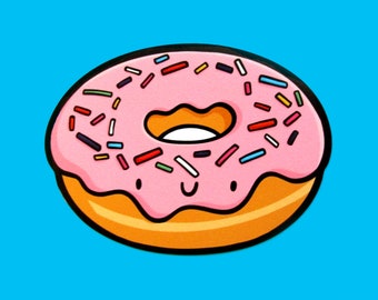 Pink Donut Sticker | Vinyl Sticker | Waterproof Sticker | Kawaii Sticker | Water Bottle Sticker | Car Sticker| Junk Food Artwork | Breakfast