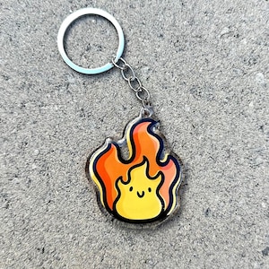 Llavero de llama / Llavero de acrílico kawaii / Llavero de llama lindo / Llavero de fuego / Llavero elemental / Llavero de llama feliz / Llavero de anime