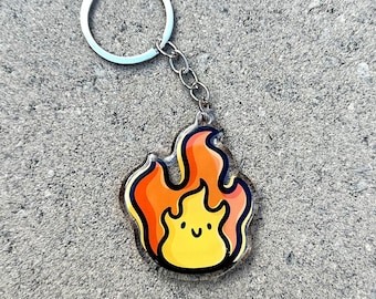 Flame Keychain | Kawaii Acrylic Keychain | cute flame keychain | fire keychain | elemental keychain | happy flame keychain | anime keychain