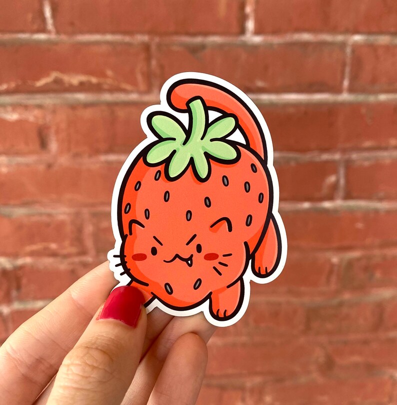 Strawberry Cat Weatherproof Strong Waterproof Car Etsy