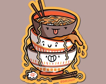 Gestapelte Ramen Schalen Aufkleber | Wetterfester Vinyl-Aufkleber | Kawaii Ramen Aufkleber | Tonkotsu Ramen Aufkleber | Ramennudel Aufkleber | kawaii Essen